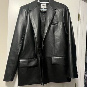 Zara Black Faux Leather Blazer